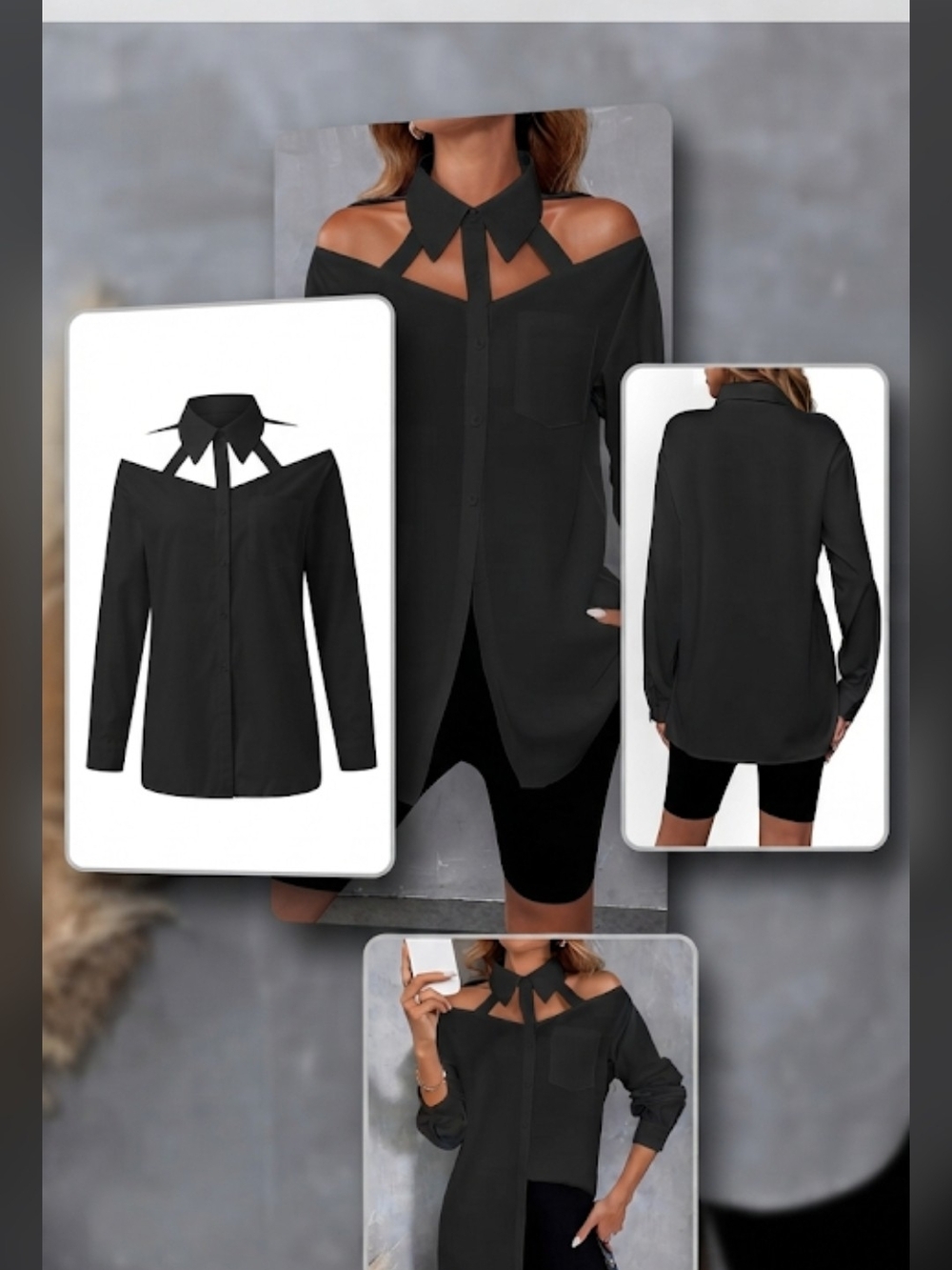 STYLISH CUTOUT LONG SLEEVE SHIRT – BLACK – SIZE XL (16) 🔥